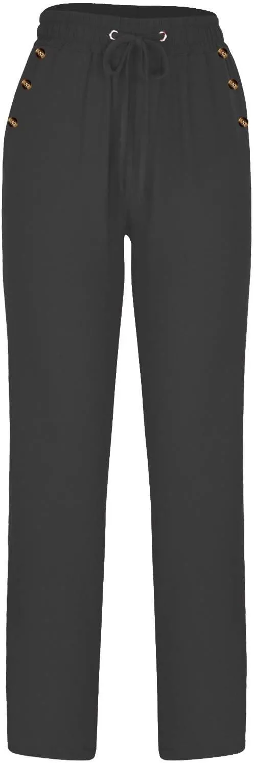 2PC Womens Casual Loose Elastic Waist Linen Trouser 2025 Loose Fit Pants with Pockets Loose Flowy Yoga Sweatpants