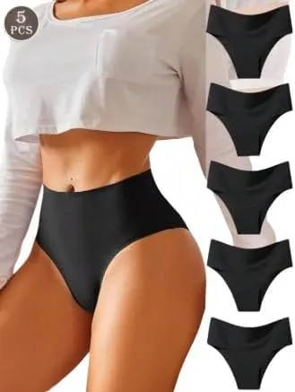 5-Pack Women's Seamless High-Waist Bikini Briefs - Solid Colors, Comfortable Minimalist Design