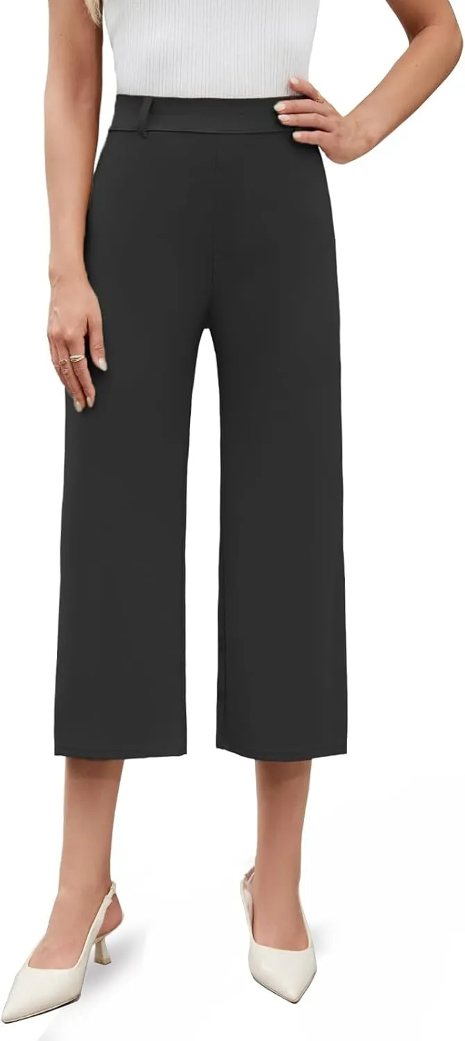 Agenlulu 2025 Summer Women's Stretchy Wide Leg Dress Pants High Waisted Capri/Ankle UPF50  Cooling Cropped Casual Slacks