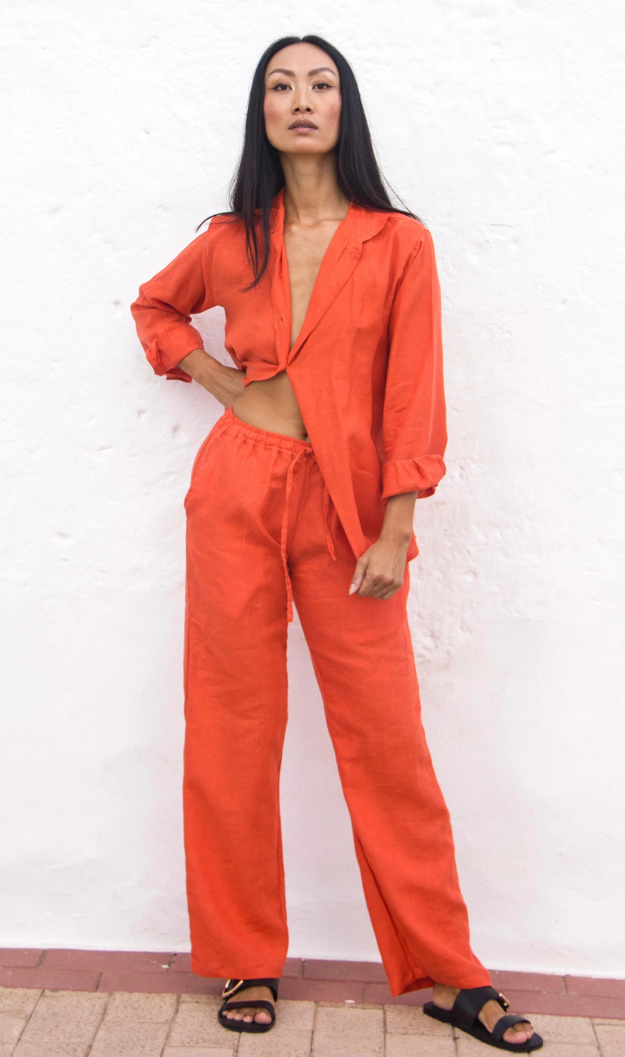 BELGIUM Boyfriendshirt Linen red clay