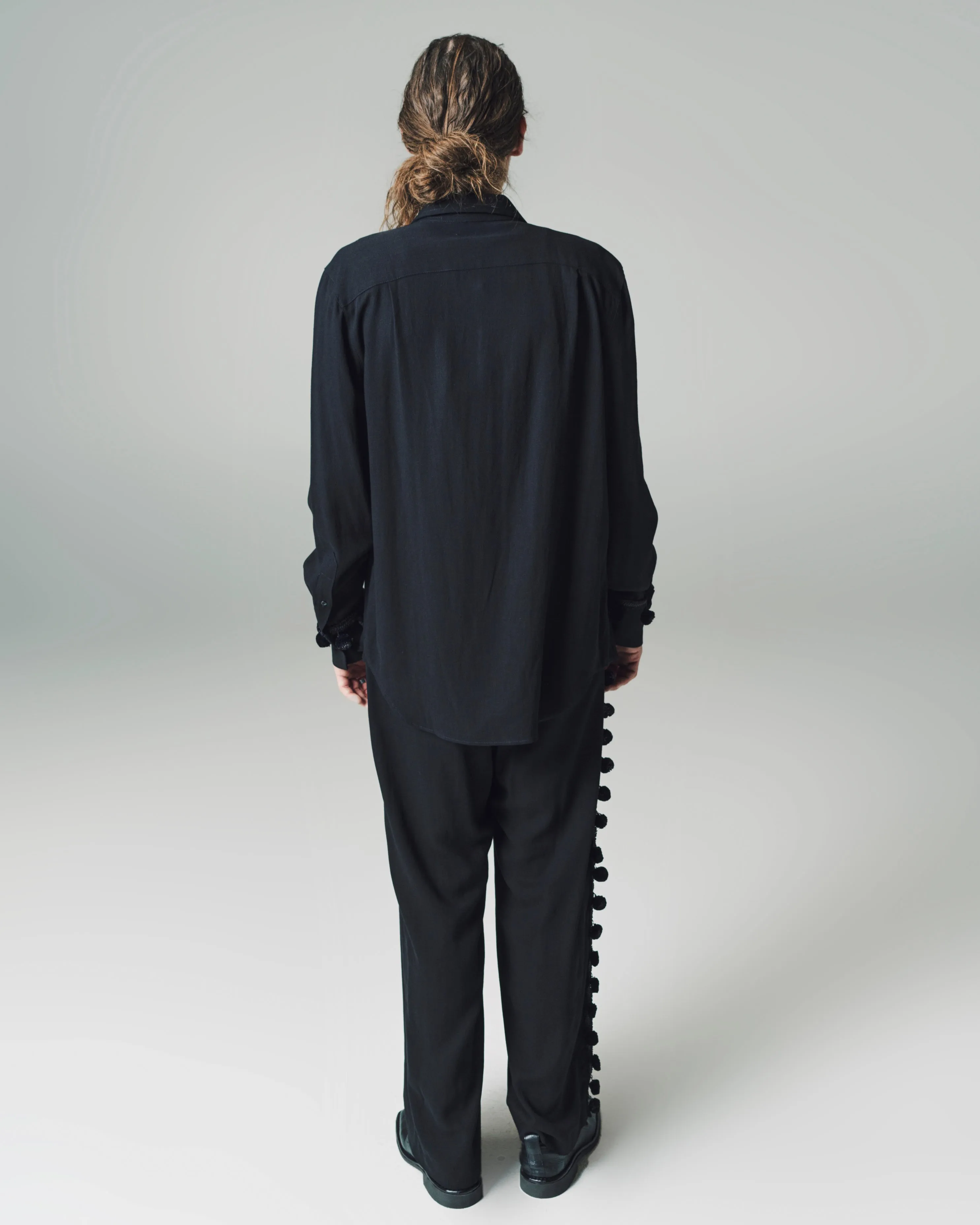 Black Viscose & Linen Menelik Shirt