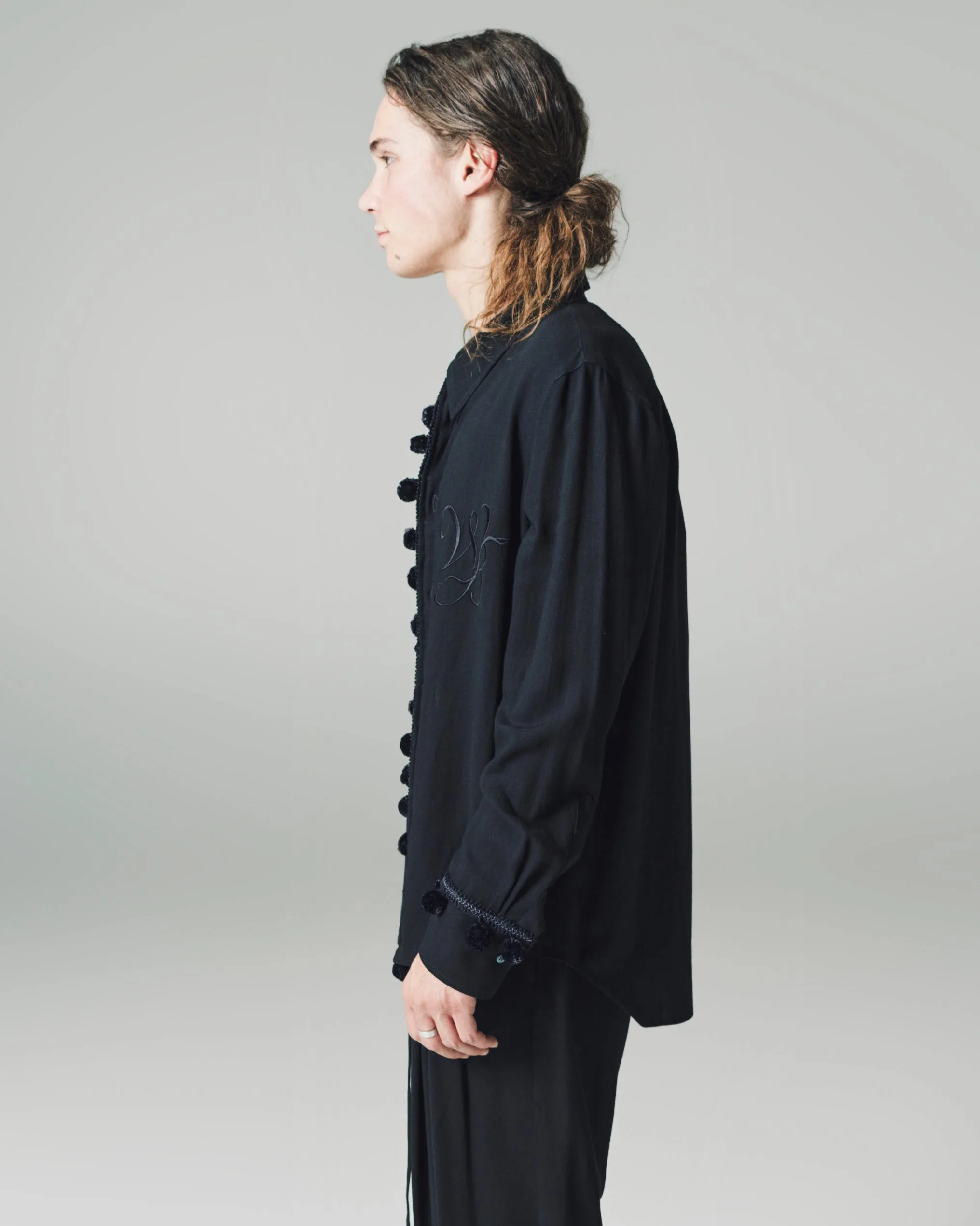 Black Viscose & Linen Menelik Shirt