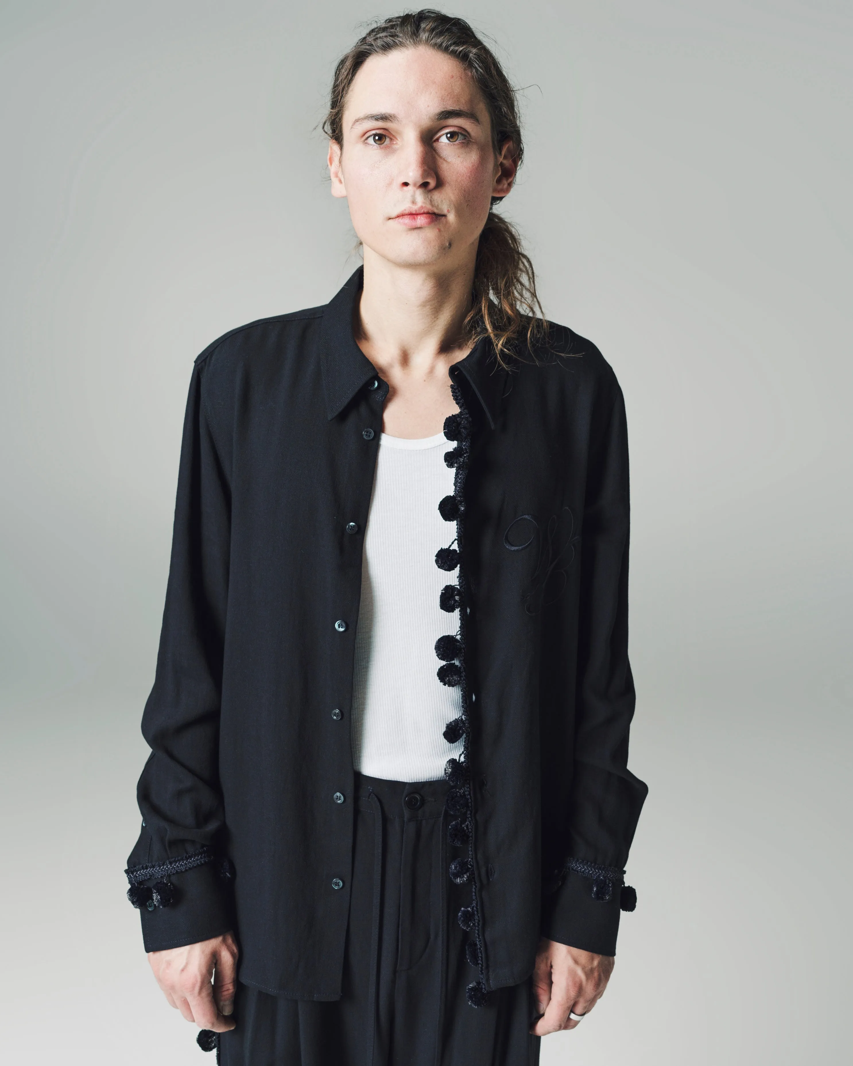 Black Viscose & Linen Menelik Shirt