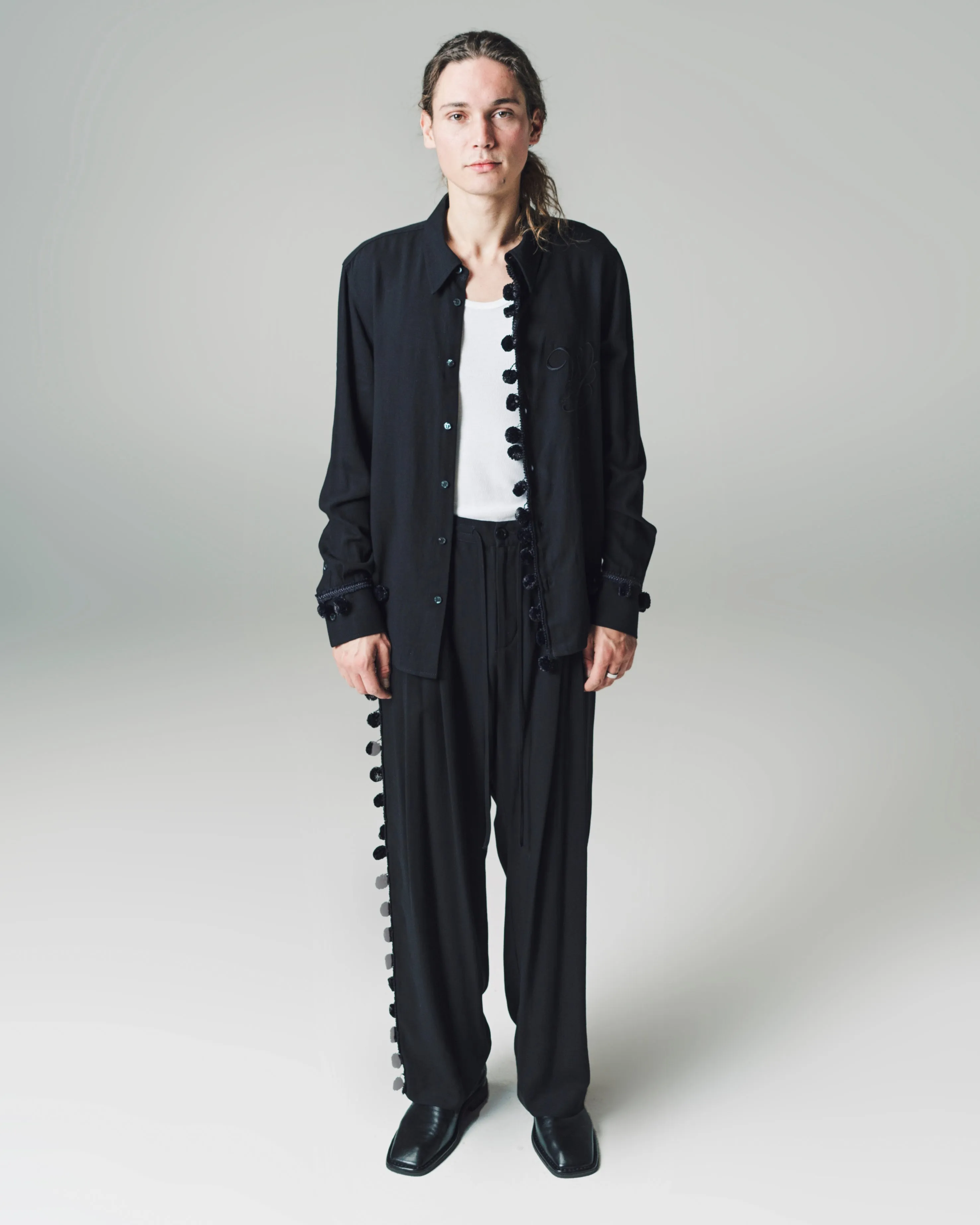 Black Viscose & Linen Menelik Shirt