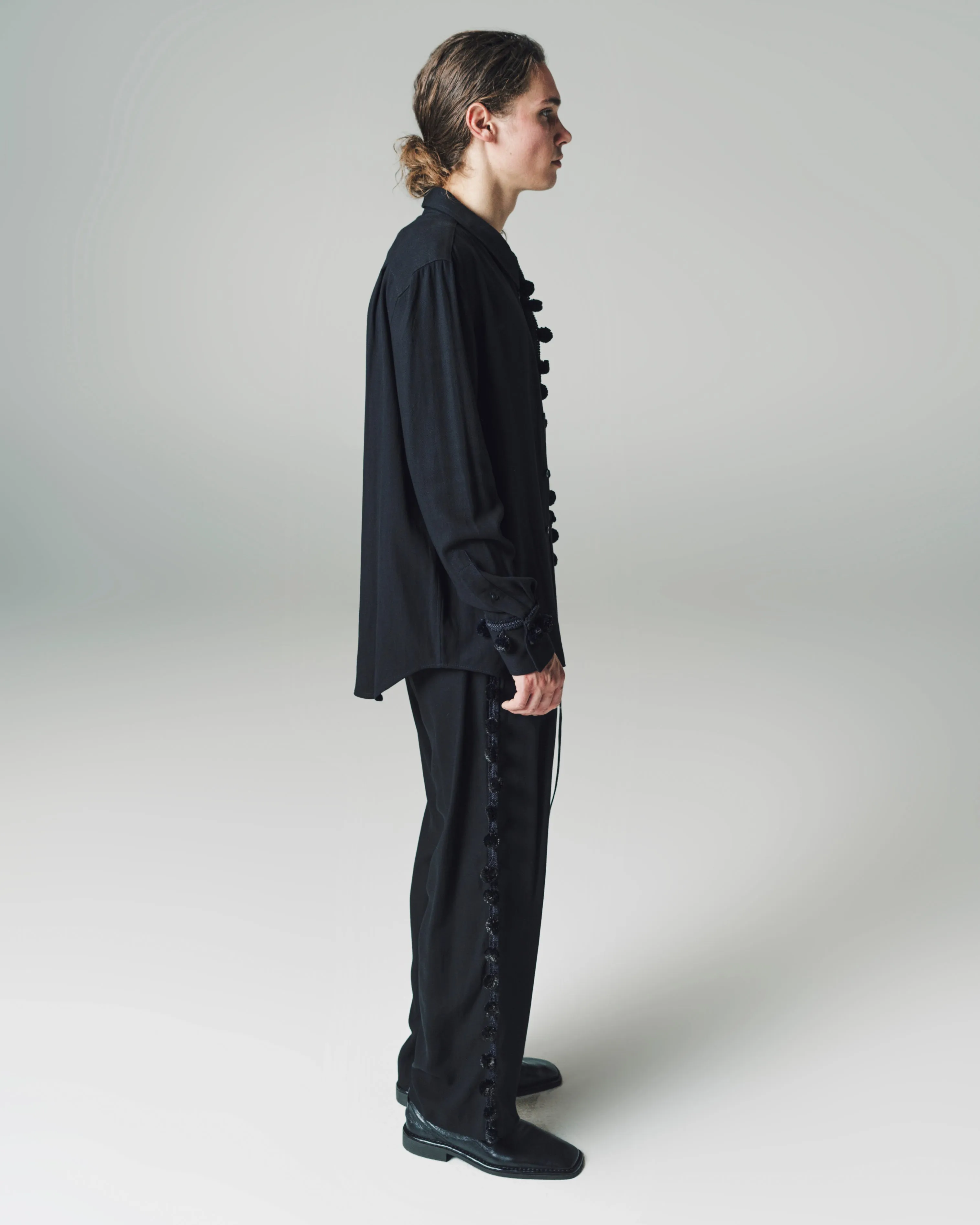 Black Viscose & Linen Menelik Shirt