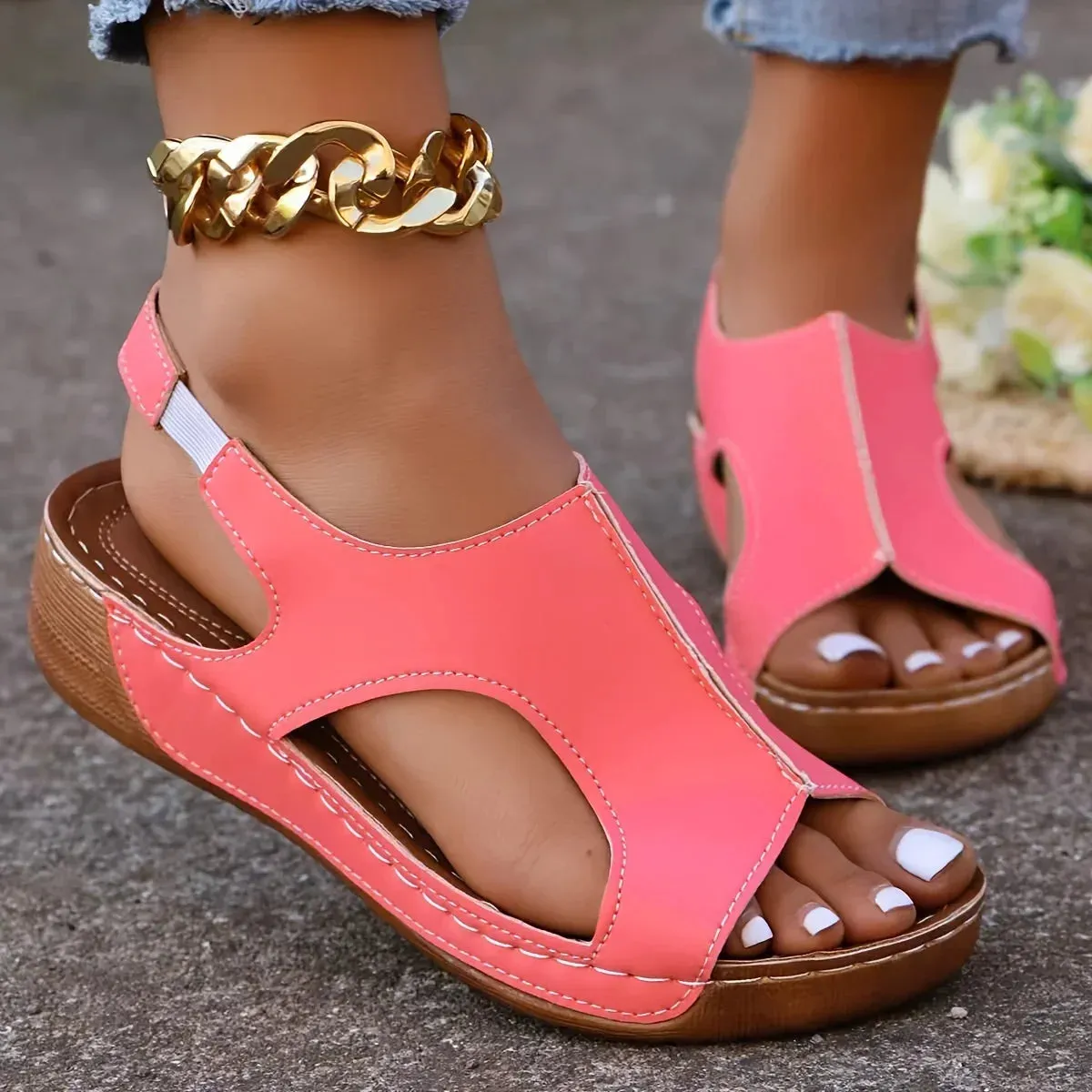 Cassandra - Chic Peep Toe Wedge Sandals for Women