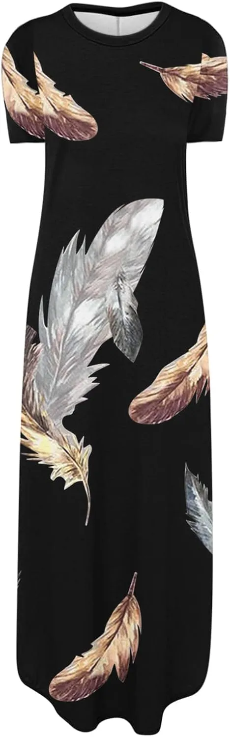 Ceboyel Women's Summer Casual Dresses Short Sleeve Maxi Dress Boho Floral Print Long Dresses Trendy Ladies Beach Outfits 2023