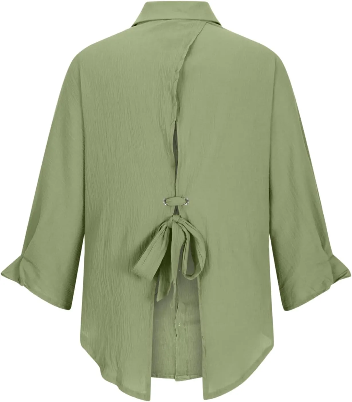 Cotton Linen Shirts for Womens Summer Casual Button Down Tops 3/4 Sleeve Classic Collared Loose Blouses Dressy Tees