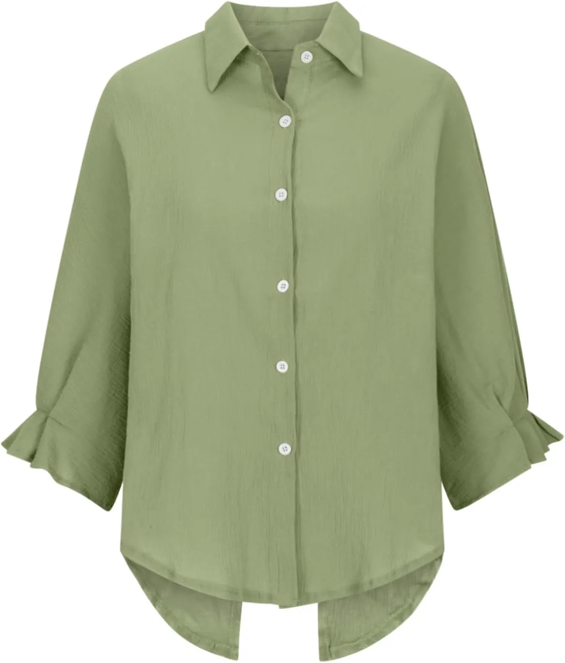 Cotton Linen Shirts for Womens Summer Casual Button Down Tops 3/4 Sleeve Classic Collared Loose Blouses Dressy Tees
