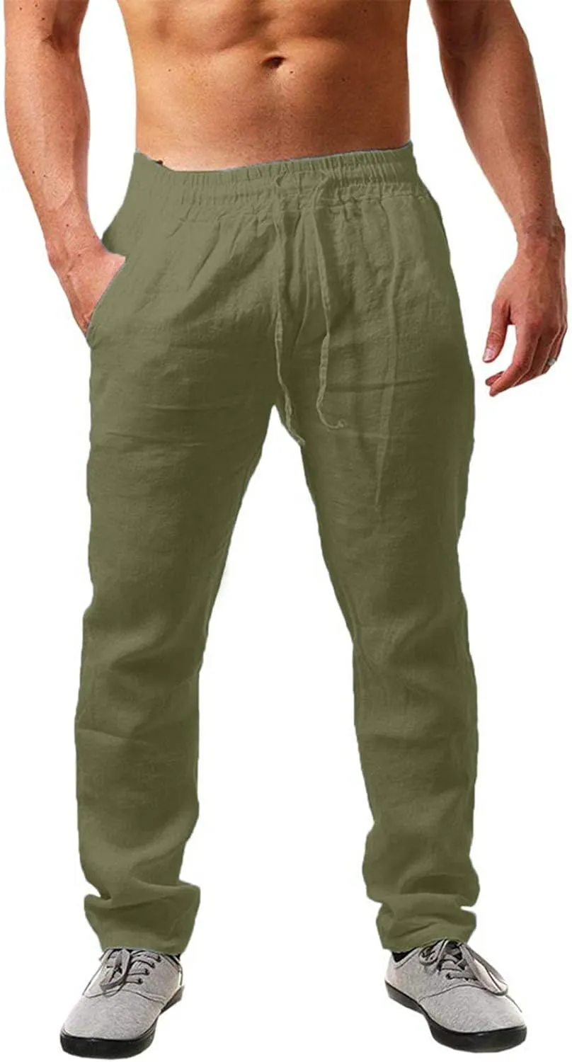 FZVYD Pleated Pants for Men Mens Casual Elastic Drawstring Cargo Pants Lightweight Relaxed Fit Cotton Workout Sweatpants 2023