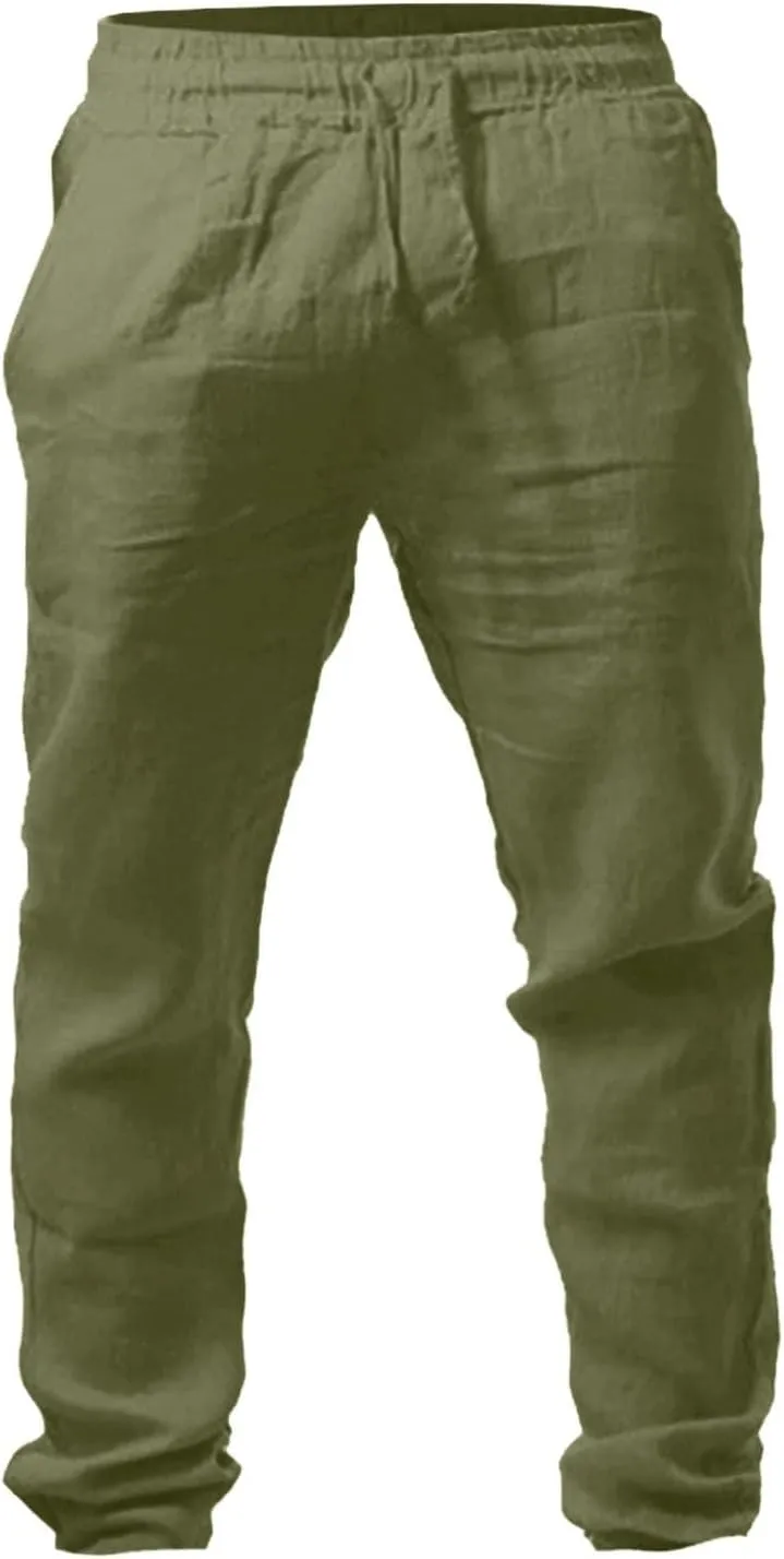 FZVYD Pleated Pants for Men Mens Casual Elastic Drawstring Cargo Pants Lightweight Relaxed Fit Cotton Workout Sweatpants 2023