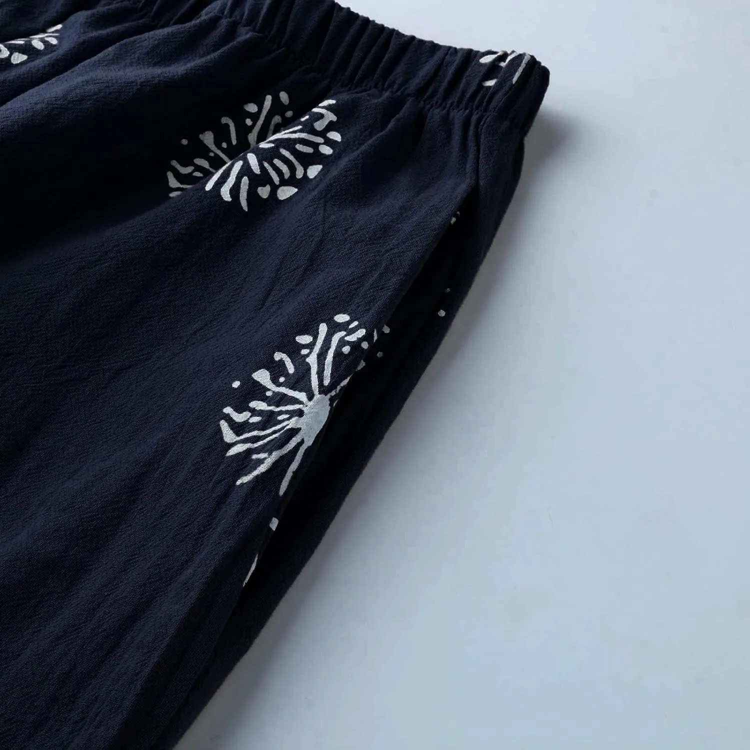 Guteidee Cotton Linen Casual Summer Capri Pants Printed Cropped Comfy Baggy Trousers with Pockets Palazzo Lounge Pants
