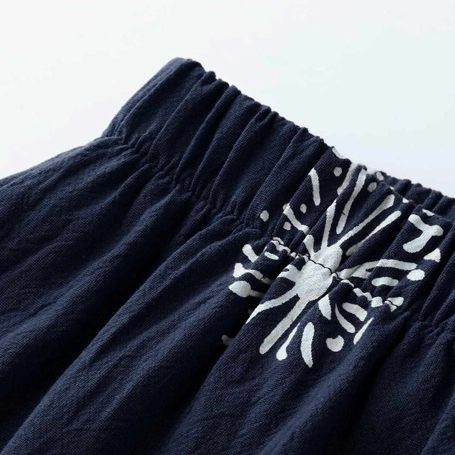 Guteidee Cotton Linen Casual Summer Capri Pants Printed Cropped Comfy Baggy Trousers with Pockets Palazzo Lounge Pants