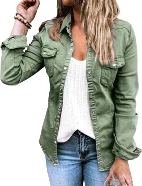 JEKE-DG Women's Military Stylish Long Sleeve Jacket Lightweight Zip Up Outdoor Jacket Coat Solid Trendy Field Safari Jackets