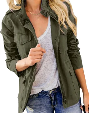 JEKE-DG Women's Military Stylish Long Sleeve Jacket Lightweight Zip Up Outdoor Jacket Coat Solid Trendy Field Safari Jackets