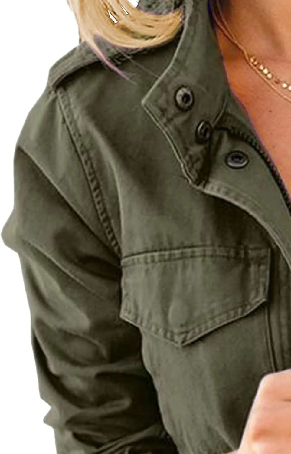 JEKE-DG Women's Military Stylish Long Sleeve Jacket Lightweight Zip Up Outdoor Jacket Coat Solid Trendy Field Safari Jackets
