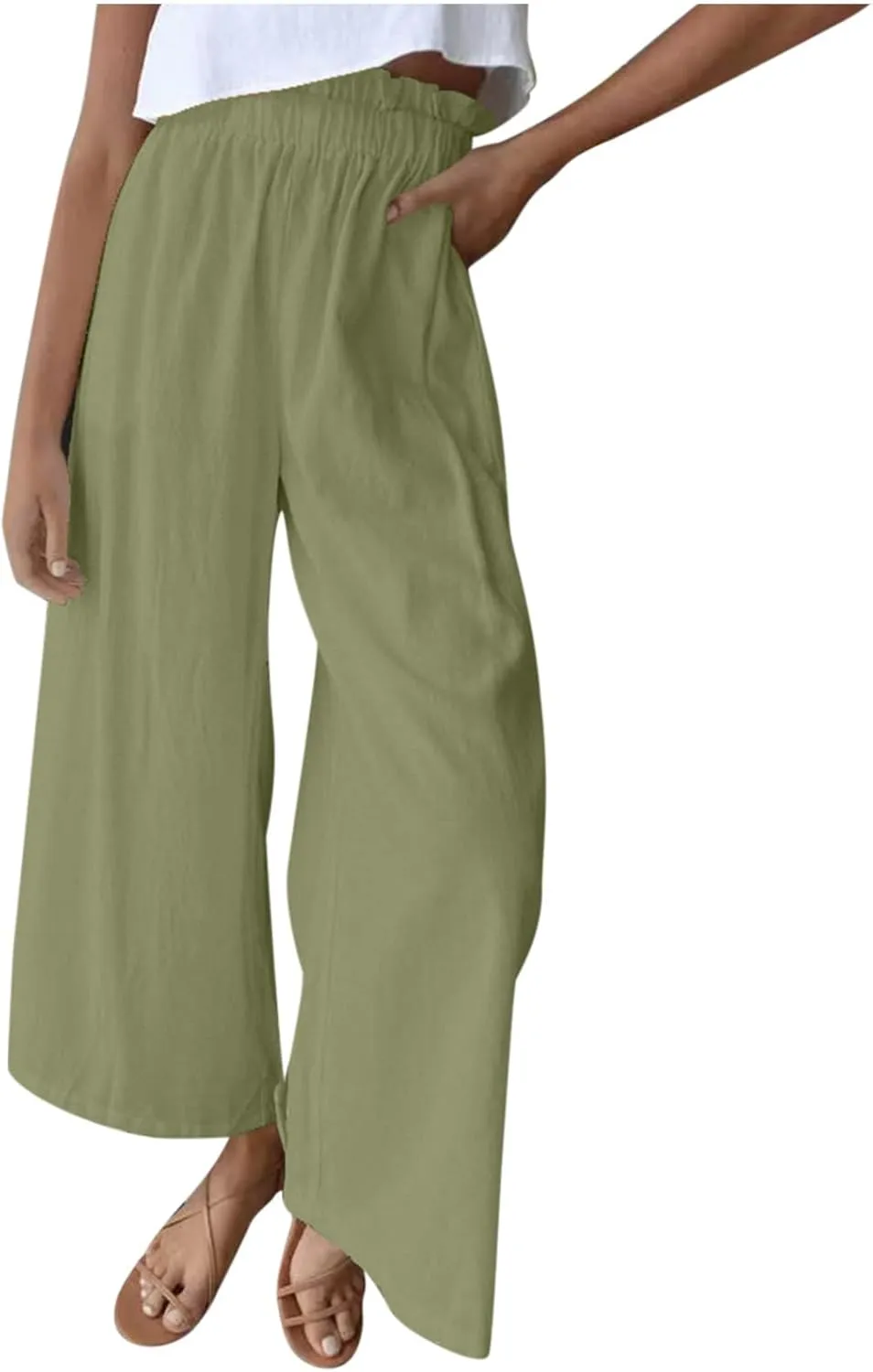 JOAU Women's Solid Wide Leg Palazzo Lounge Pants Casual Straight Leg High Waist Stretch Pants Relaxed Fit Comfy Trousers