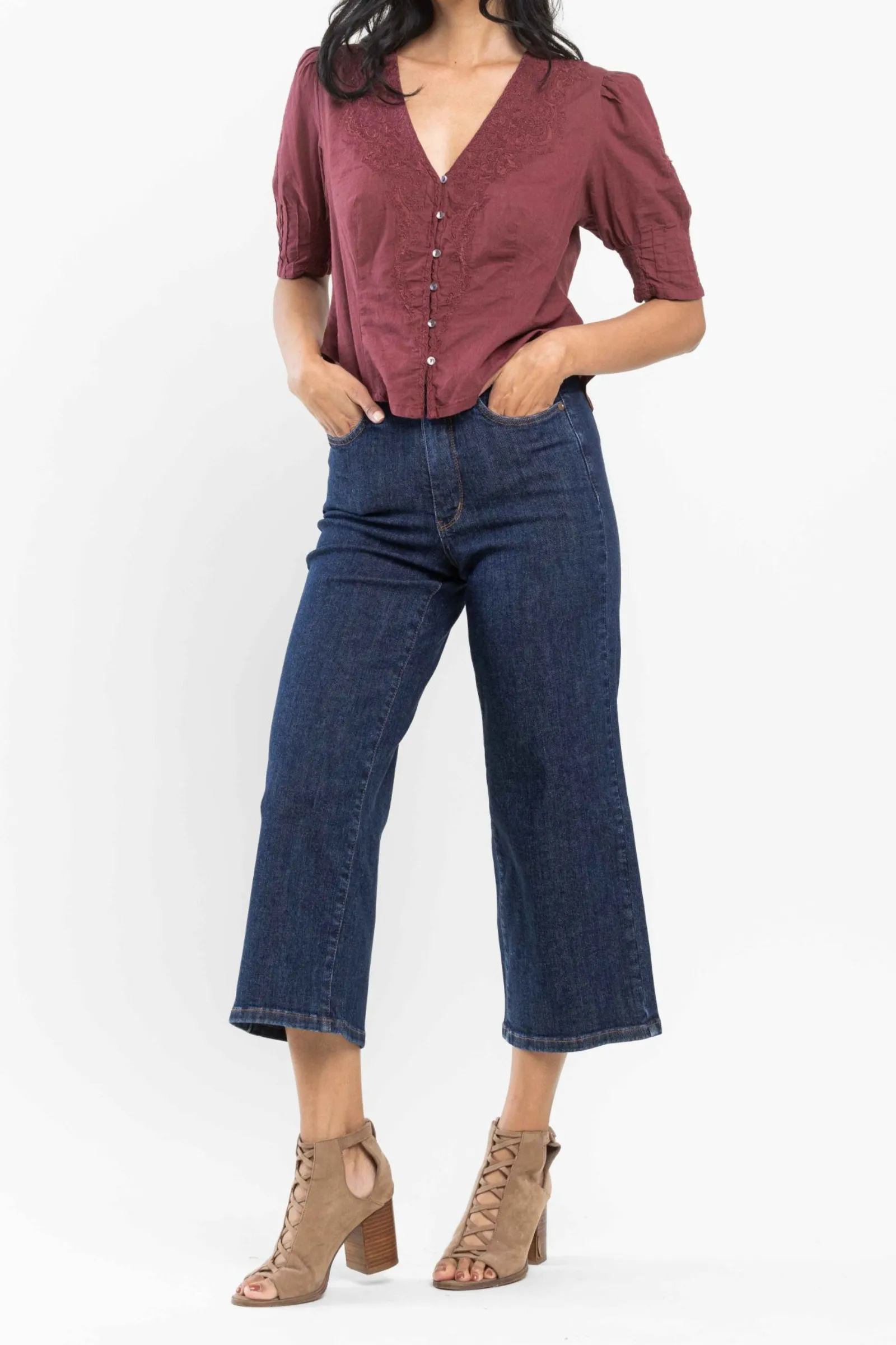 Judy Blue High Waist Tummy Control Tailored Crop Wide