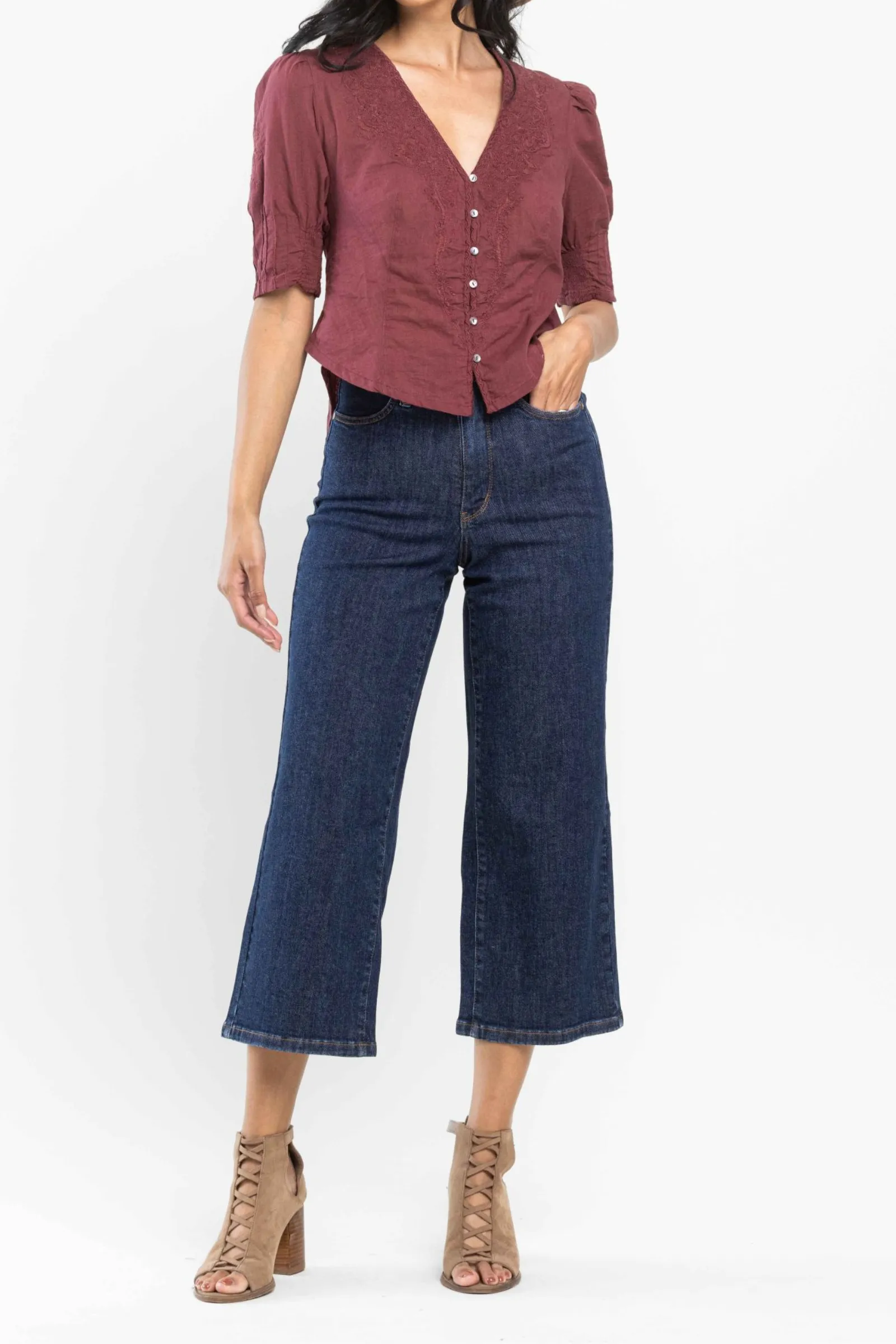 Judy Blue High Waist Tummy Control Tailored Crop Wide