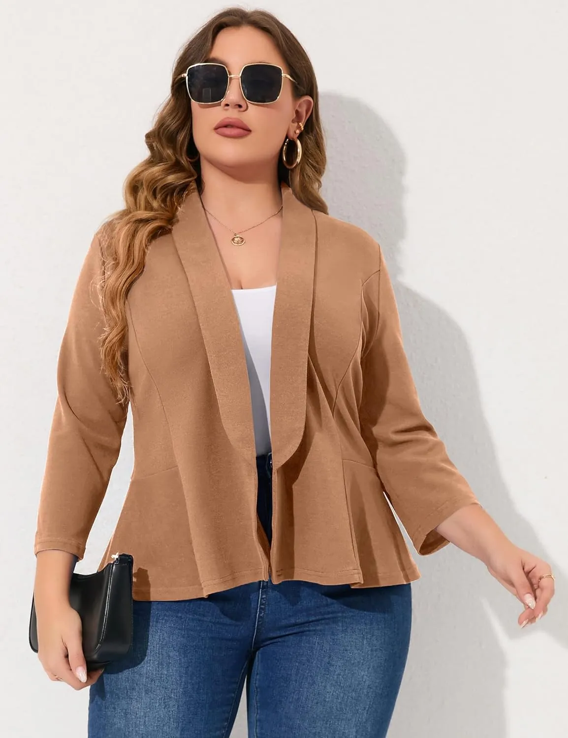 KOJOOIN Women Plus Size Casual Blazer Open Front Long Sleeve Work Office Cardigan Jackets