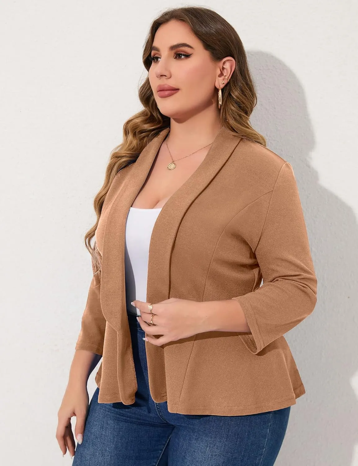 KOJOOIN Women Plus Size Casual Blazer Open Front Long Sleeve Work Office Cardigan Jackets