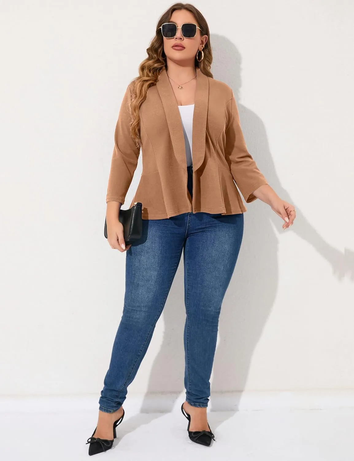 KOJOOIN Women Plus Size Casual Blazer Open Front Long Sleeve Work Office Cardigan Jackets