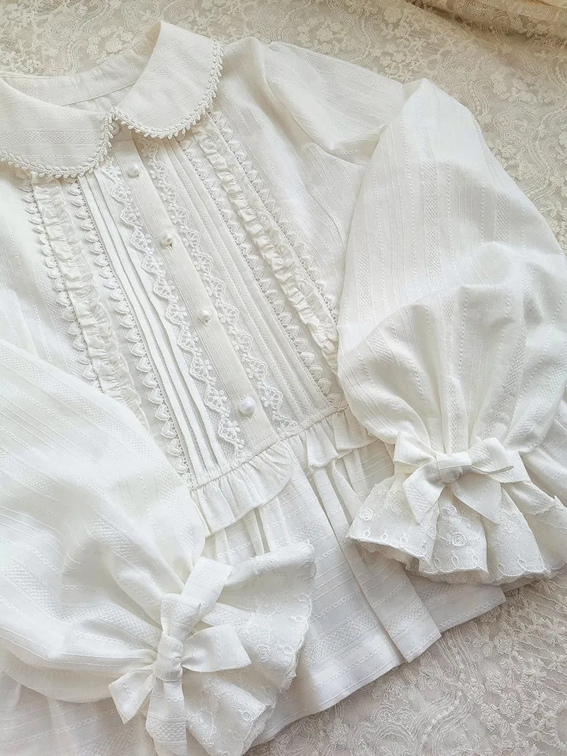 Lace Peter Pan Collar Ruffled Blouse