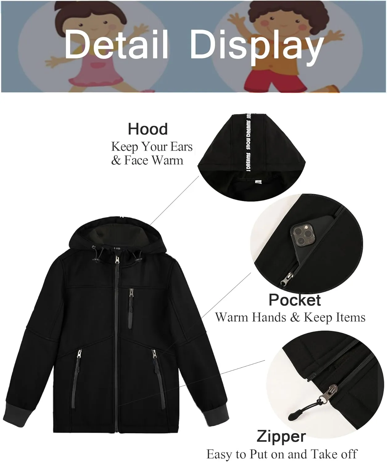 Lansbojun Boys Spring Jacket Waterproof Soft Shell Jacket Hooded Coat Full Zip