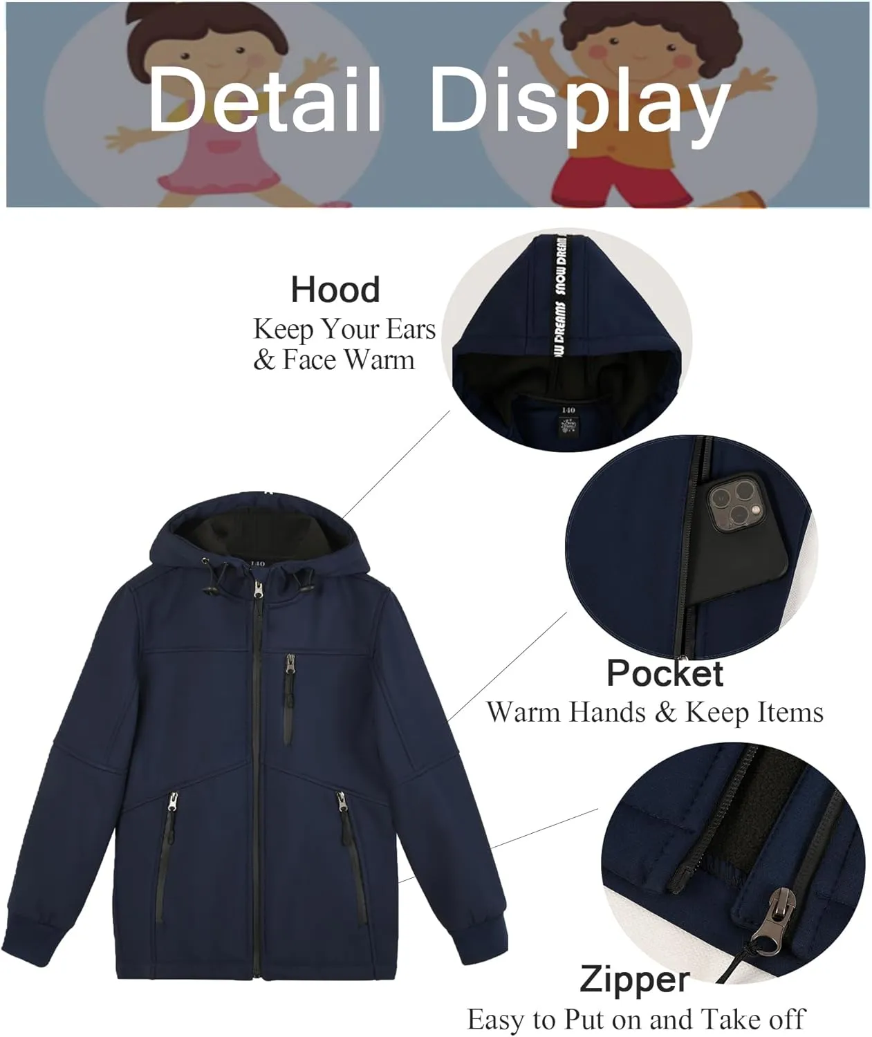 Lansbojun Boys Spring Jacket Waterproof Soft Shell Jacket Hooded Coat Full Zip
