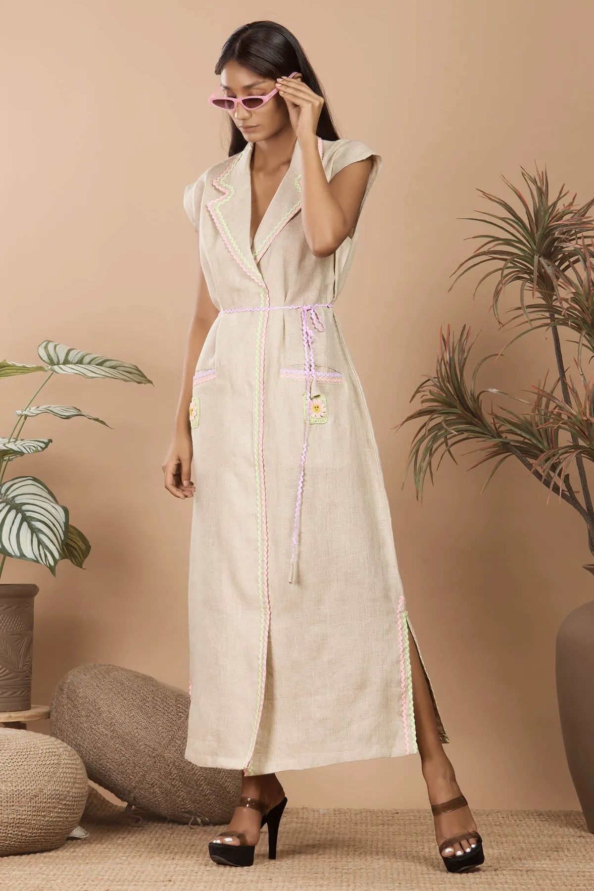 Linen Beige Blazer Style Dress