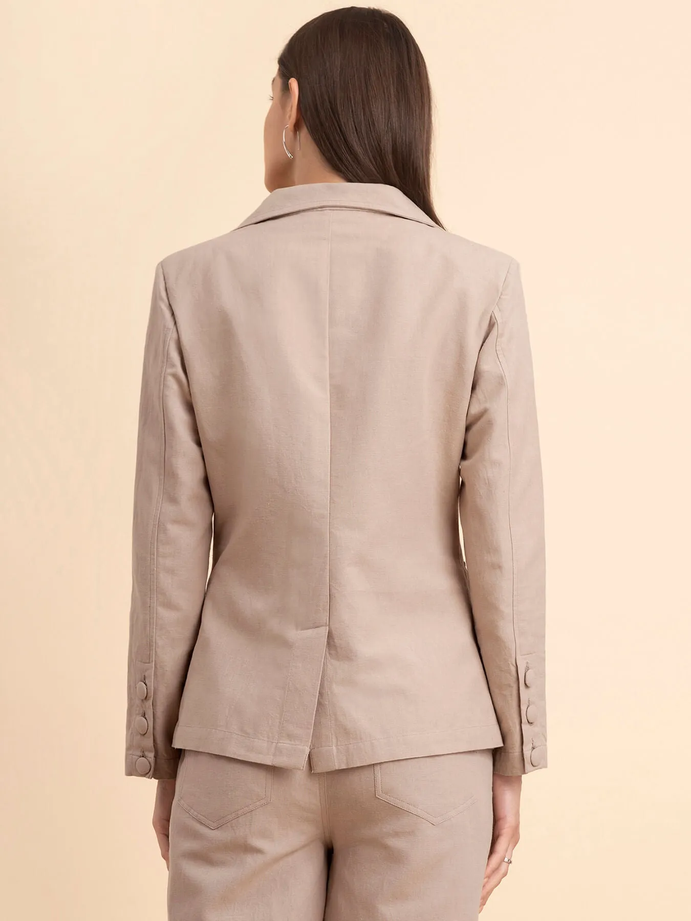 Linen Notch Lapel Collar Blazer - Beige