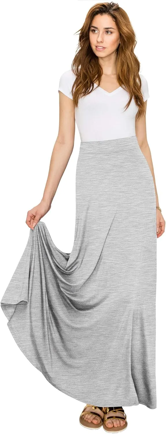Lock and Love Women's Casual Comfy Stylish High Waist Flare Long Maxi Skirt – Available in Print & Solid Options