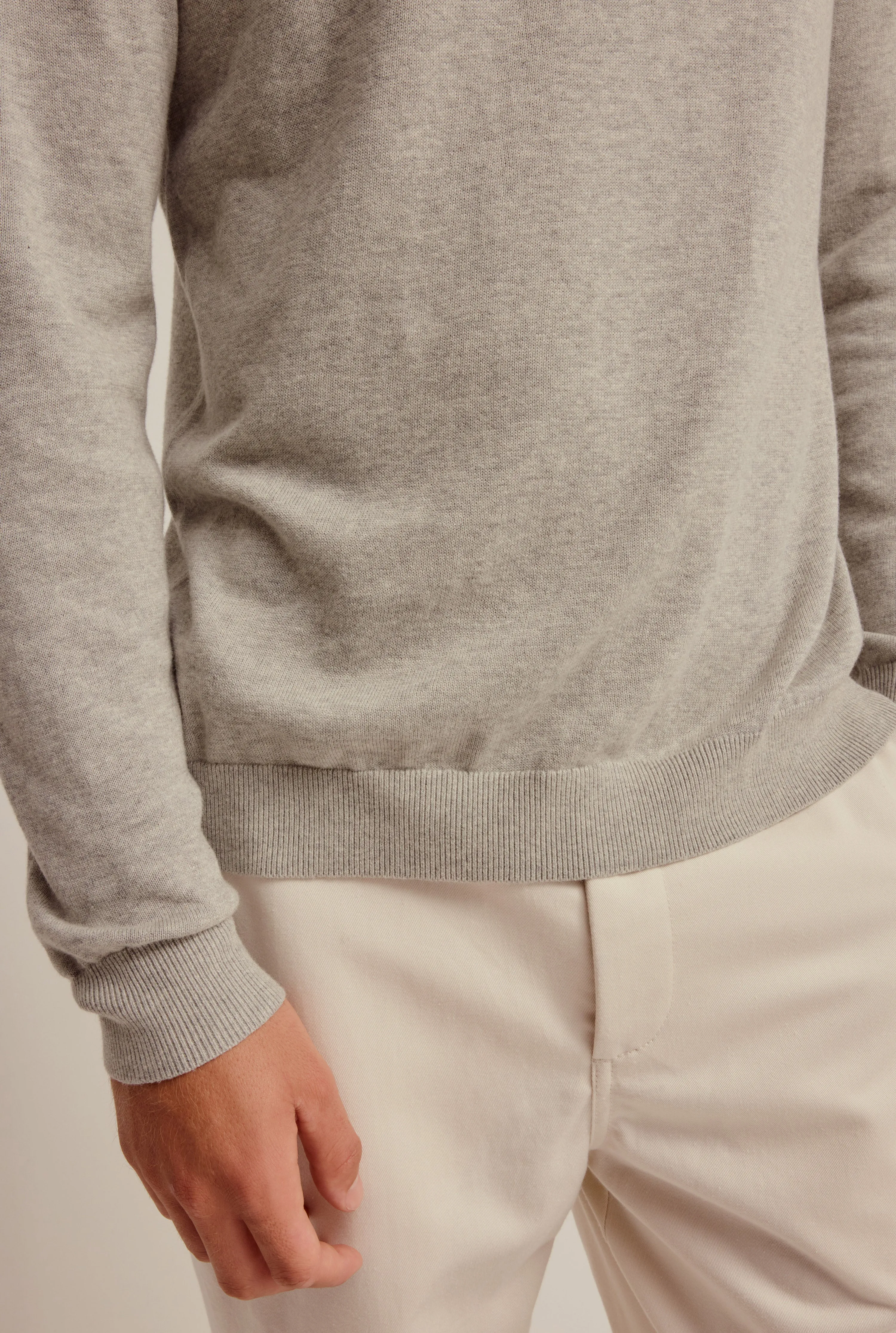 Long Sleeve Cotton Raglan Knit Polo - Grey Marl