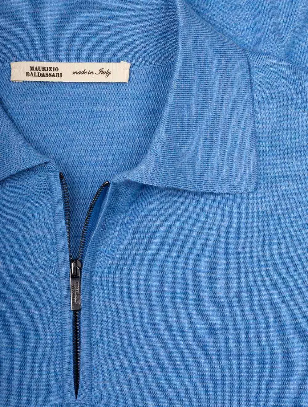 Long Sleeve Polo Zip Light Blue