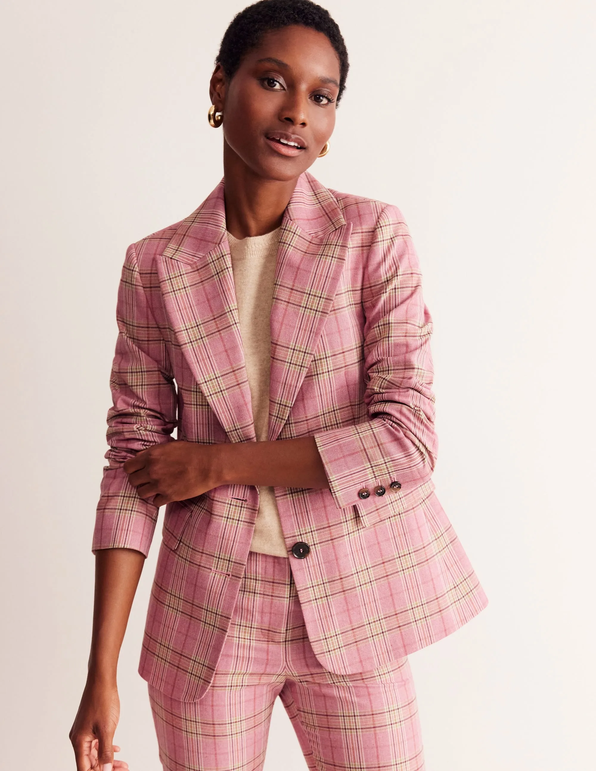 Marylebone Cotton Blazer-Pink Check