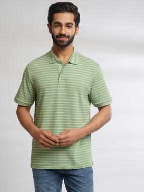 Men Light Green Classic Striped Polo T-Shirt