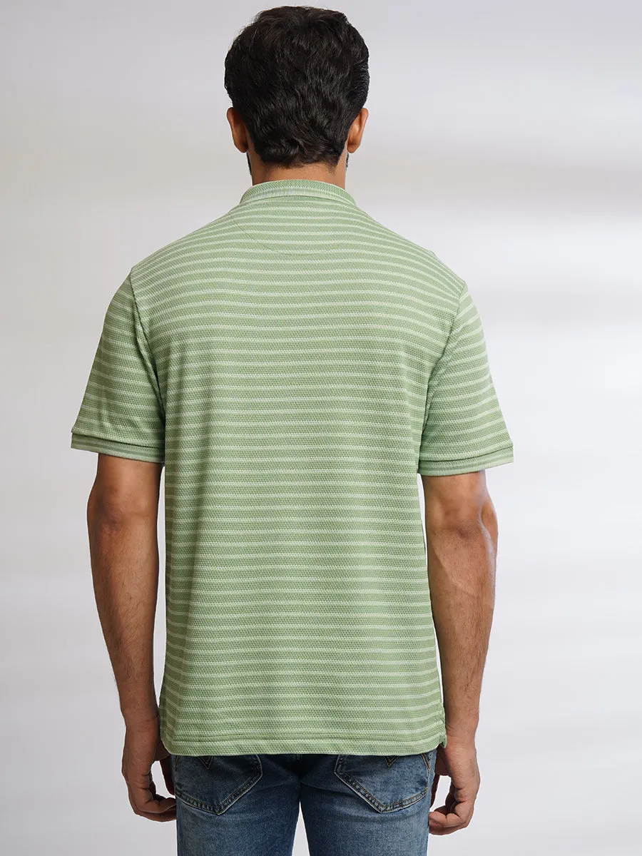 Men Light Green Classic Striped Polo T-Shirt