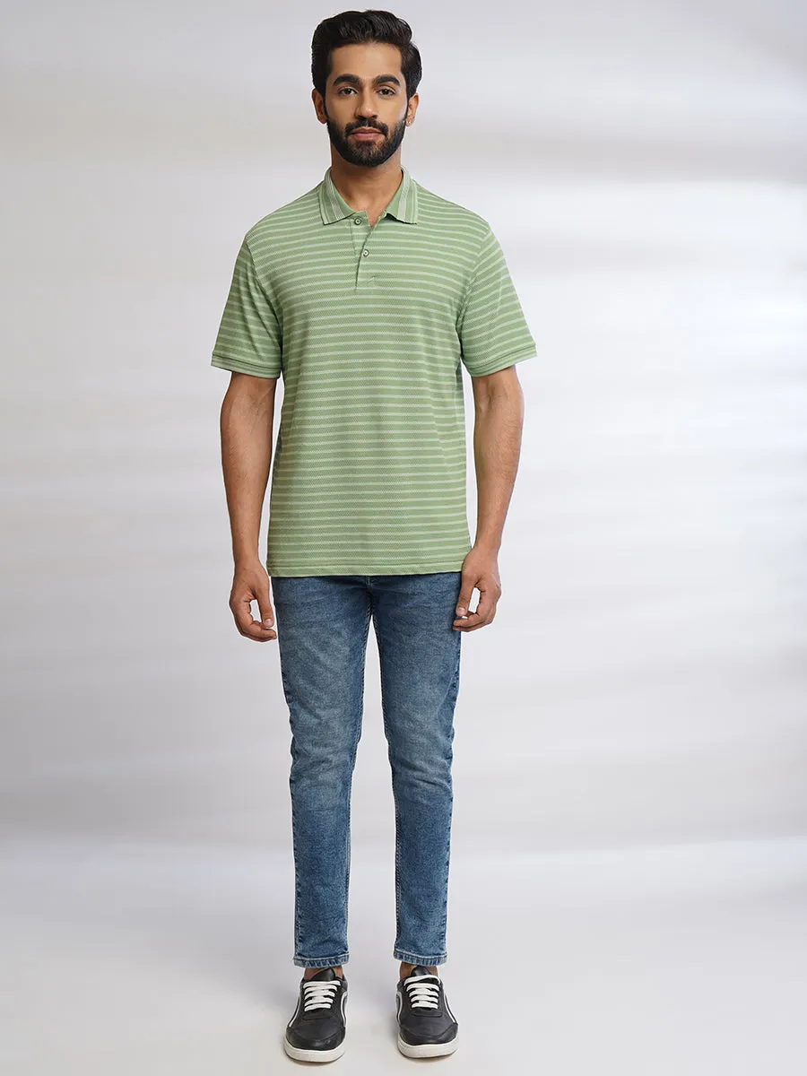 Men Light Green Classic Striped Polo T-Shirt