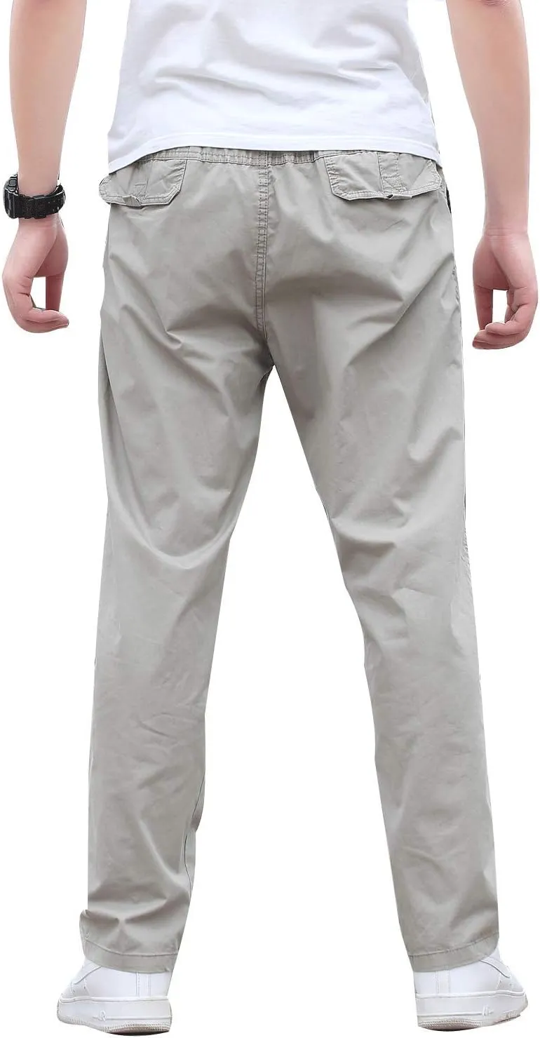 Men's Cotton Lightweight Twill Relaxed Fit Elastic Waist Pant with Pockets