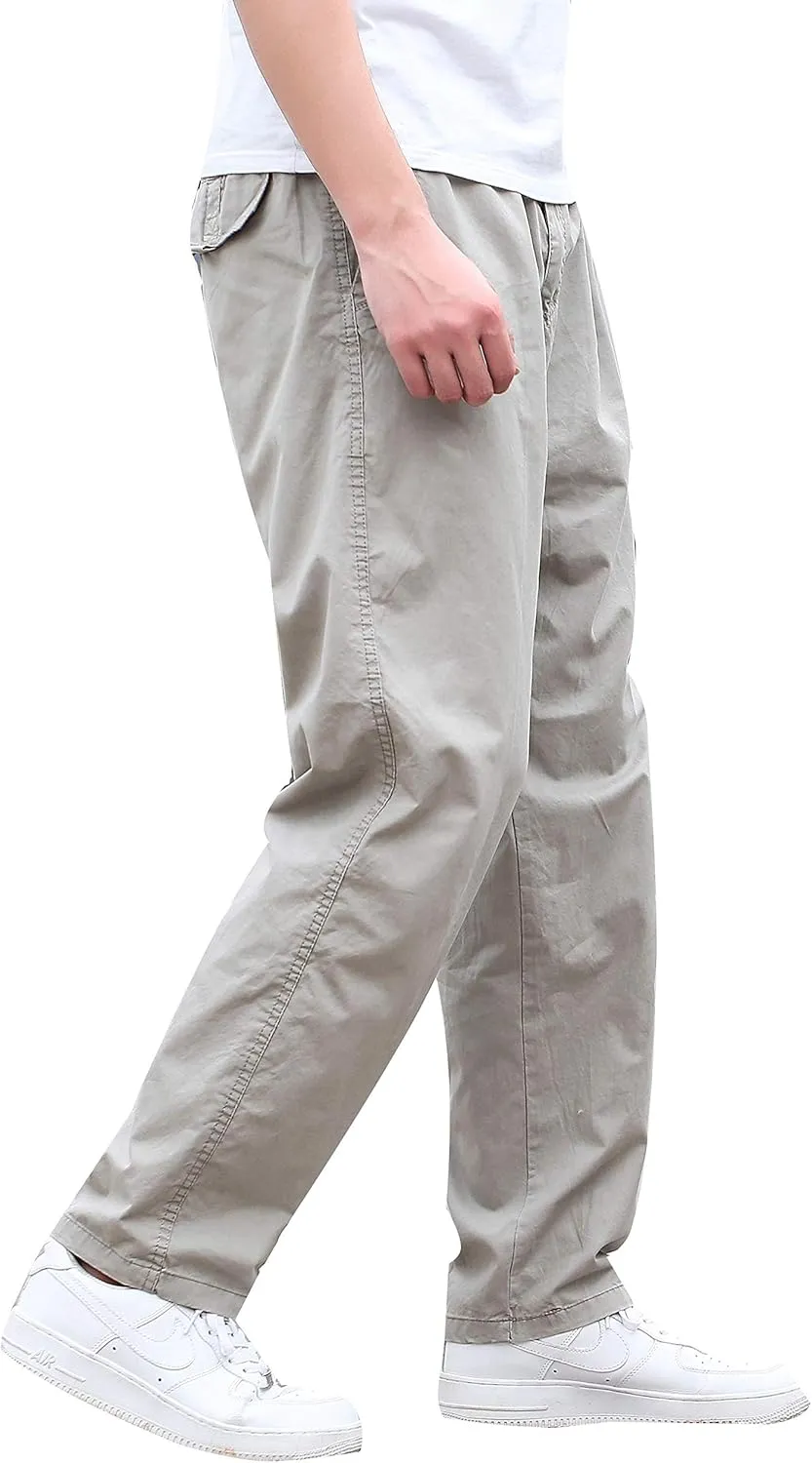 Men's Cotton Lightweight Twill Relaxed Fit Elastic Waist Pant with Pockets
