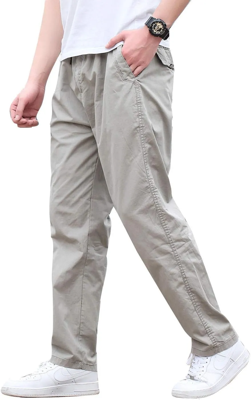 Men's Cotton Lightweight Twill Relaxed Fit Elastic Waist Pant with Pockets