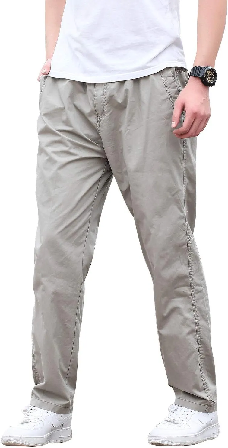 Men's Cotton Lightweight Twill Relaxed Fit Elastic Waist Pant with Pockets