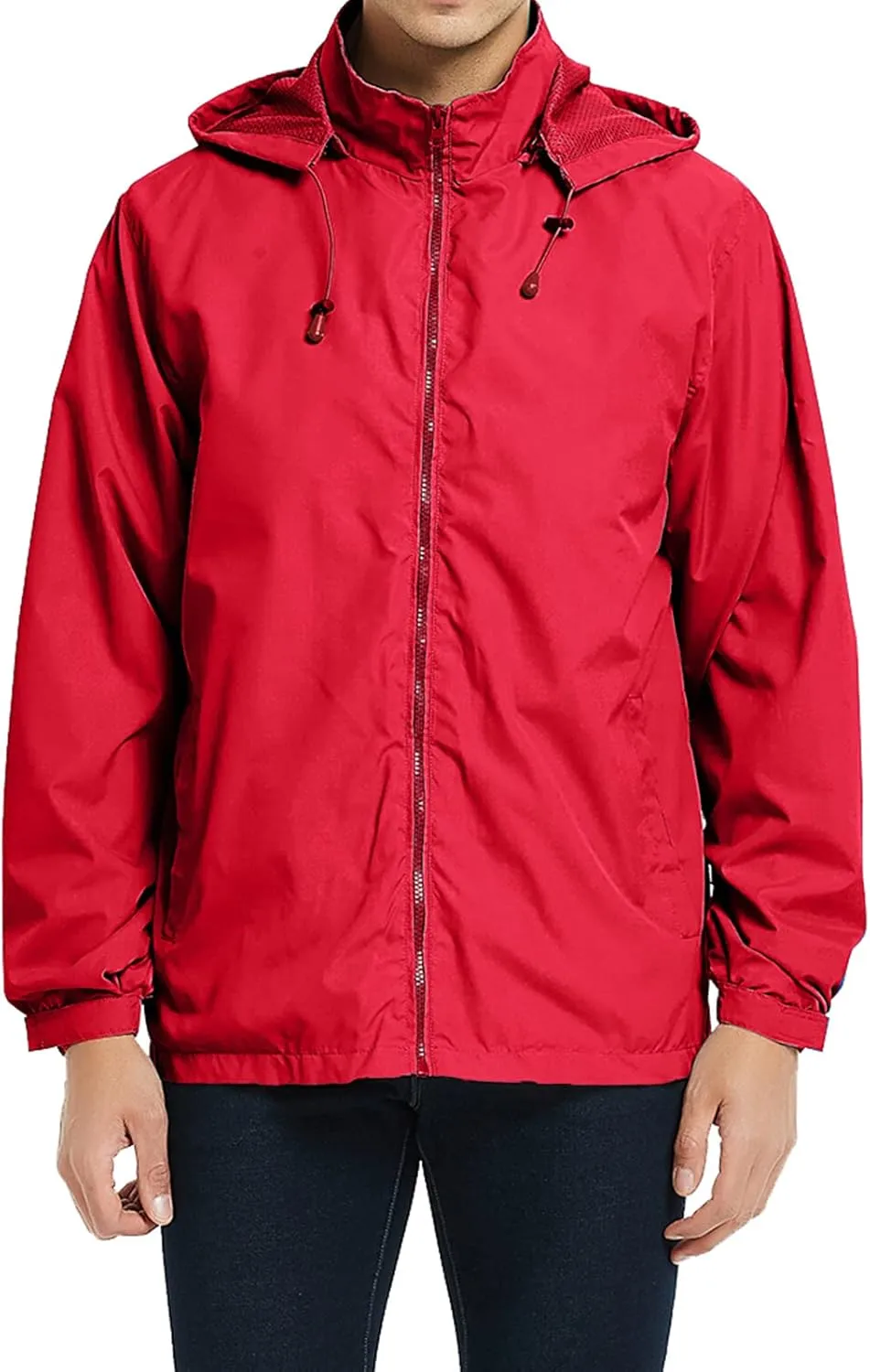 Mens Lightweight Windbreaker Jacket Waterproof Rain Jacket with Hood Soft Shell Jacket Red 2XL