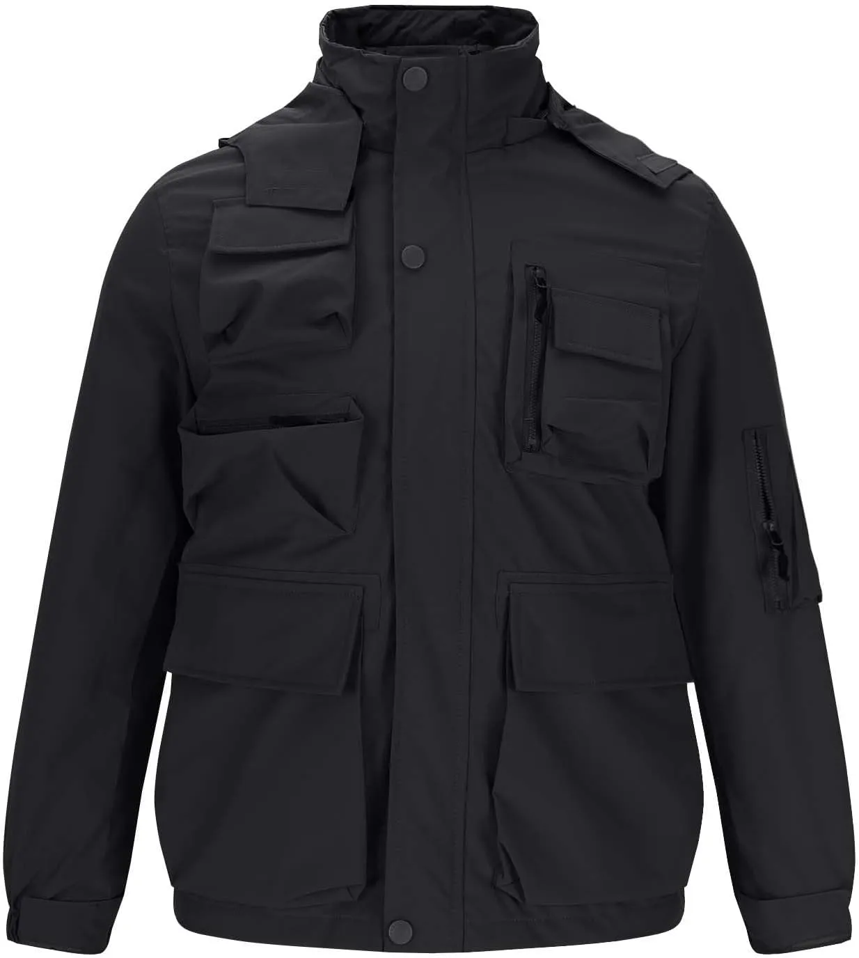 Men's Winter Jacket Lightweight Breathable Coats Warm Cargo Jackets Multi Pockets Stand Collar Jacket with Hooded