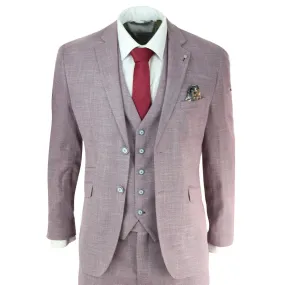 Miami - Men's 3 Piece Suit Blush Pink Summer Linen Wedding Prom Classic