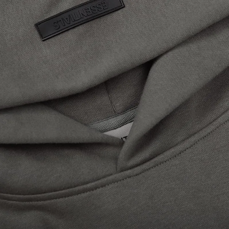 Minimalist Hooded Sweatshirt, Eseentials Fleece Black Silicone Print, Couple Fashion Streetwear