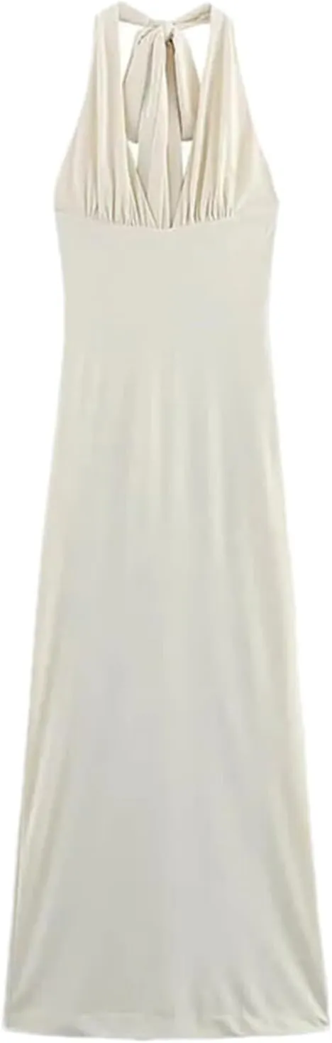 Mnjyihy Women's Casual Sleeveless V Neck Backless Long Dress Female Slim Fit Chic Party Midi Dress