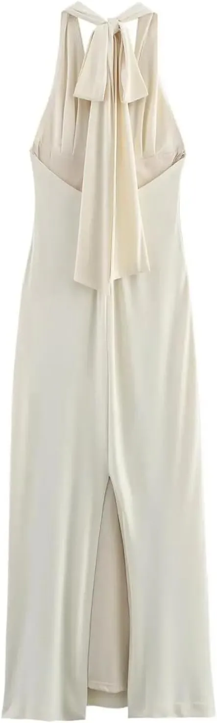 Mnjyihy Women's Casual Sleeveless V Neck Backless Long Dress Female Slim Fit Chic Party Midi Dress