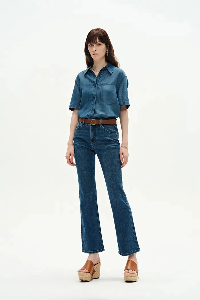Nora Cropped Flare Jeans in Stretch Denim