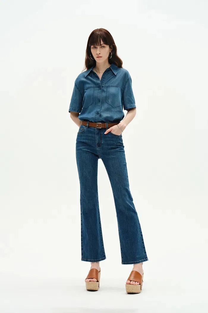 Nora Cropped Flare Jeans in Stretch Denim
